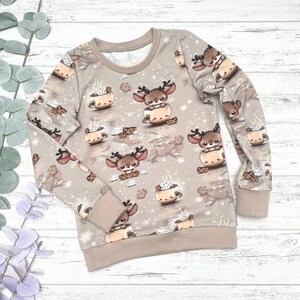 Pullover Rentier, Winter Pullover für Jungen und Mädchen, verschiedene Bündchenfarben, Shirt Cookies, Wunschgröße, MakeArt Berlin