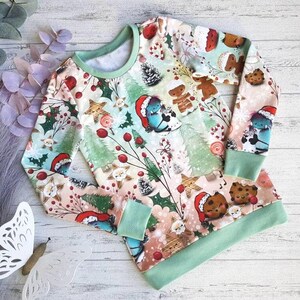 Weihnachtspullover Kinder, Weihnachtliches Shirt Krümelmonster und Cookies, Wunschgröße 74 - 158, versch. Bündchenfarben, MakeArt Berlin