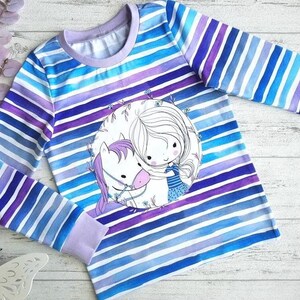 Kids' Horse Long-Sleeve Shirt | Blue and Purple Striped Long-Sleeve Shirt with Horse | Horse Girl Top | Also Suitable as a T-Shirt image 6
