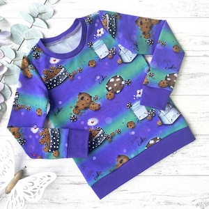 Cookies Pullover, Sweatshirt Mädchen mit Milk and Cookies Motiv, Bunter Pullover mit grün lila Farbverlauf, Größe 74 - 158, MakeArt Berlin