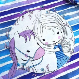 Kids' Horse Long-Sleeve Shirt | Blue and Purple Striped Long-Sleeve Shirt with Horse | Horse Girl Top | Also Suitable as a T-Shirt image 10