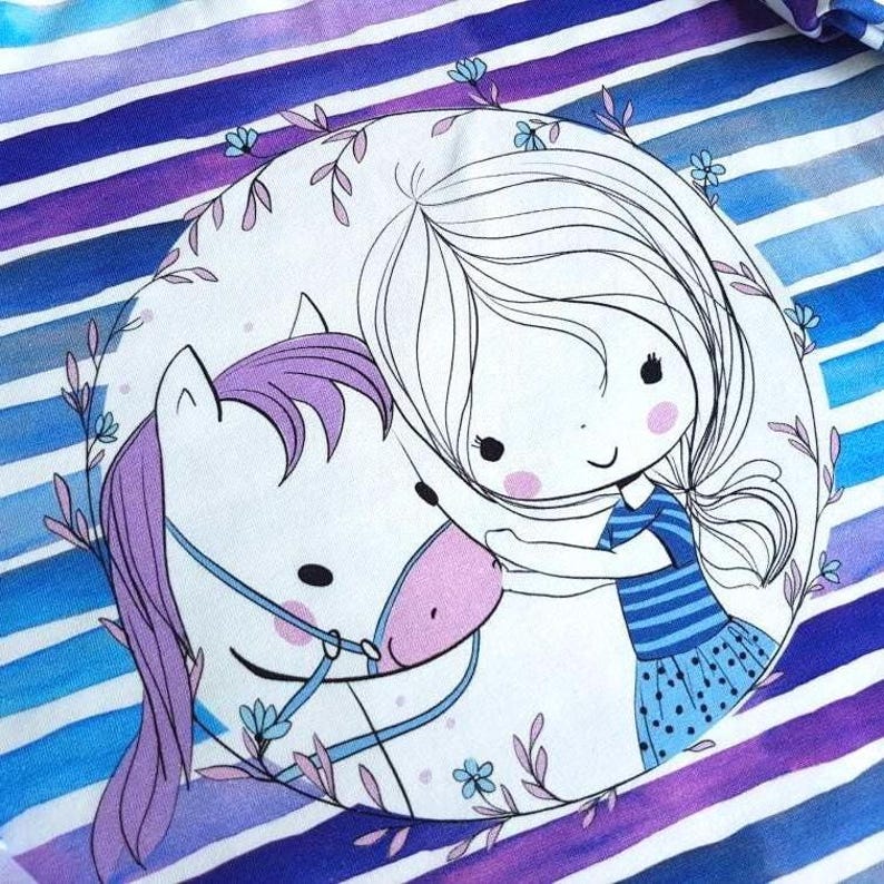 Kids' Horse Long-Sleeve Shirt | Blue and Purple Striped Long-Sleeve Shirt with Horse | Horse Girl Top | Also Suitable as a T-Shirt image 10