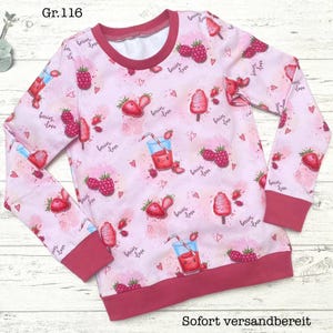 Mädchen Pullover Erdbeere 116 | rosa Sweatshirt Kinder | Bio Pullover | Geschenk Mädchen