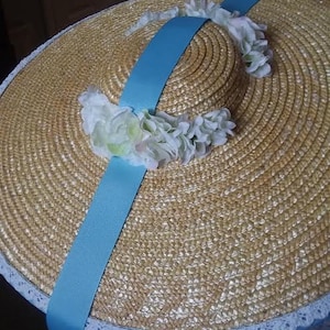 Custom Authentic Straw Colonial Style Bergere Hat (Cottagecore, Regency, Edwardian, Steampunk, Victorian, Renaissance) with lace and flowers