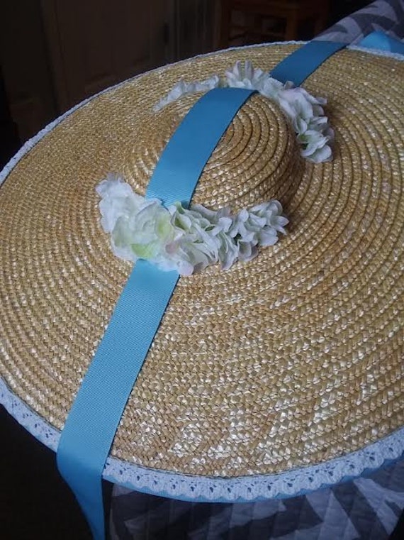 Straw hat with authentic ribbon Natural Straw Sailor Hat: Classic Turned up Brim With Ribbon  main image 4