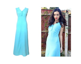 Turquoise blue 70s vintage maxi dress