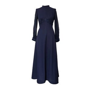 Navey blaues 1970er Jahre Retro Retro Maxikleid mit Applikationen, 8