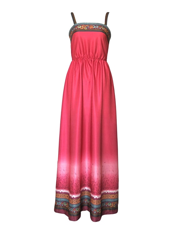 1970s rasberry red vintage boho peasant maxi dress - image 2