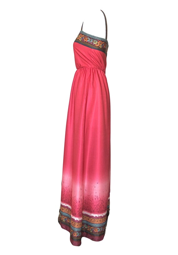 1970s rasberry red vintage boho peasant maxi dress - image 4