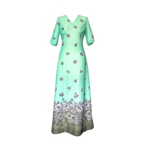 Green 70&#39;s vintage retro floral hippy/boho dress