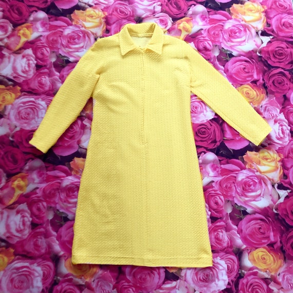 1960s Lemon yellow vintage midi mod dress