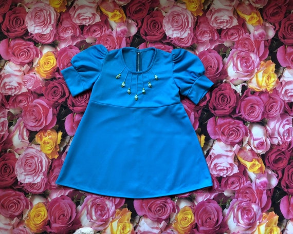 1970s Blue vintage mini Boho dress