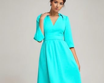 Vestido largo ajustado azul aguamarina retro vintage de los años 70, talla pequeña, 6