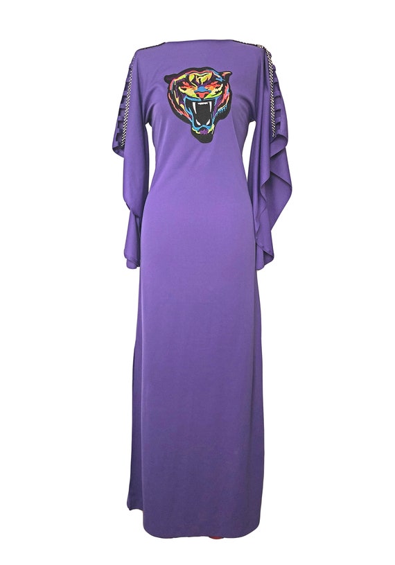 70s purple MAXI cardigan coat CROCHET granny square style vintage long afghan jacket uk 12 us 8 BOHEMIAN hippie festival