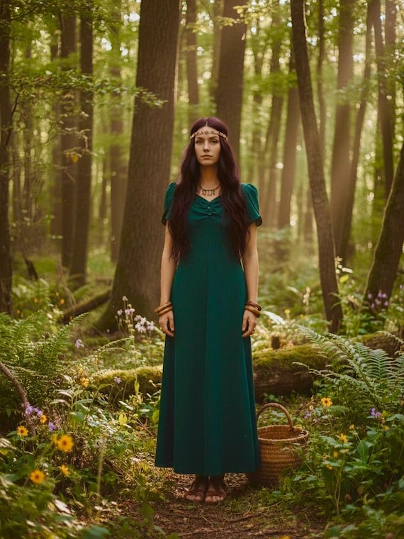 Forest Green 70's Vintage Retro Dress, 1940's Style - Etsy