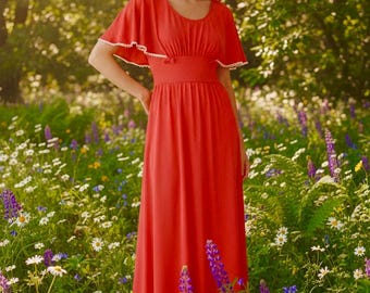 Abito lungo rosso vintage anni '70