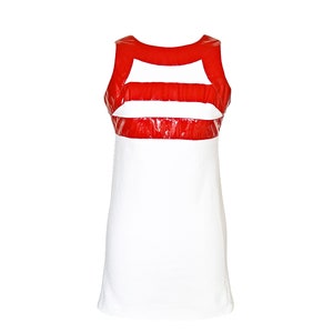 Jaren 60 vintage rood/witte mini-scooter pvc gogo-jurk