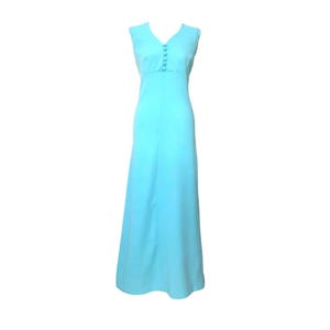 Türkisblaues 70er Jahre Vintage Maxi-Kleid