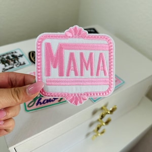 Mama patch | trucker hat patches | hat patches | retro patches | iron on patches | embroidered patches | bag patches | pink patches