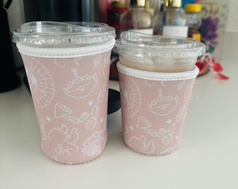 Amusement park coffee sleeve | iced coffee sleeve | Disney coffee sleeve | neutral disney coffee sleeve | Pixar coffee sleeve