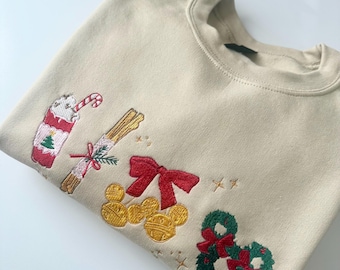 Holiday disney sweatshirt | Christmas embroidery sweater | cozy women shirt | trendy sweater | Disney snacks sweater| Disneyland sweater