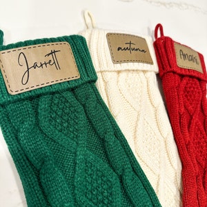 personalized stockings | leather patch stockings | holiday stocking | laser leather patches