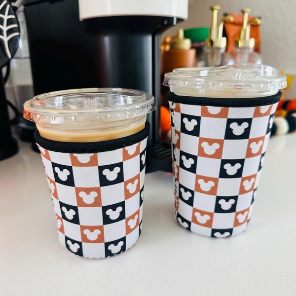 Mouse coffee sleeve | iced coffee sleeve | Disney coffee sleeve | neutral Disney | checkered Disney