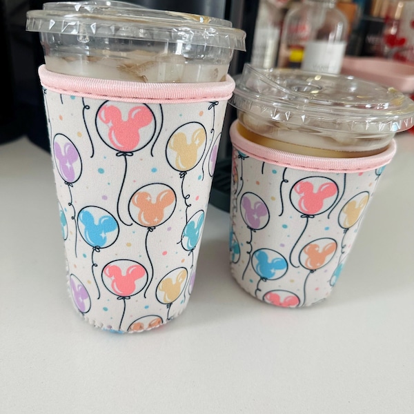 Mickey balloon coffee sleeve | iced coffee sleeve | Disney coffee sleeve | Disney coffee | pink theme park coffee sleeve |