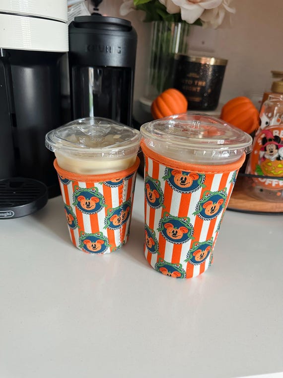 Fall pumpkin coffee sleeve | theme park drink sleeve | pumpkin mouse | Halloween drink sleeve