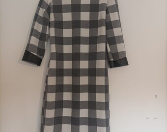 Black & White Checkered Print Long Sleeve Skater Dress Three-quarter Sleeves  Checkered Dress - Etsy