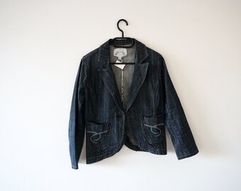 ヴィンテージ ダークブルー デニム ボタンフロント ジャケット - Etsy 日本