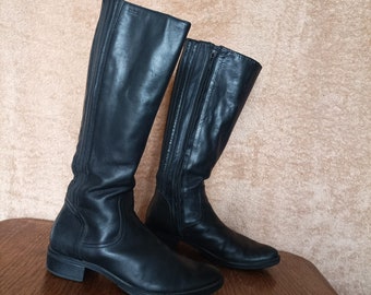 Vintage Black Leather Tall Zipper  Geox Boots