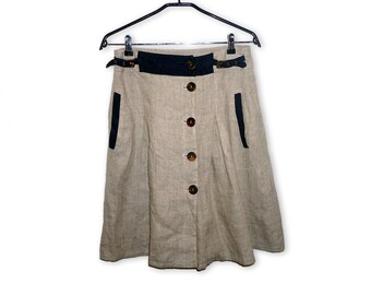 Vintage Midi Falda Beige Falda Lino