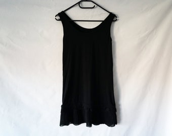 Mini abito nero vintage, abito nero semplice vintage con pizzo