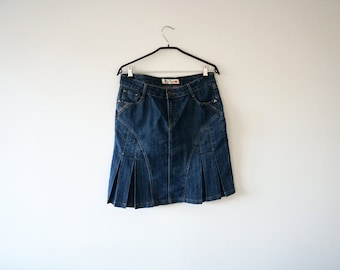 Vintage Indigo Blue Denim Zip Up A Line Mini Gonna