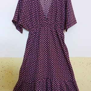 Vintage Brown and Purple Floral Ruffle Short Sleeve Midi Dress NAF NAF Dress  - Etsy