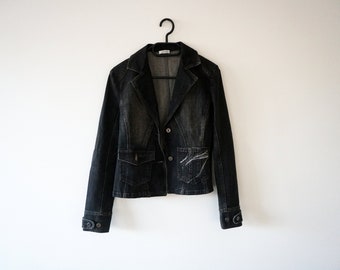 Vintage Daek Blue / Black Denim Cropped Jean Jacket
