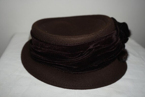 Vintage Womens Hat Size Medium Black Velvet Band Wool Italy Vintage Wool Felt Floppy Hat – Village Hat Shop main image 4
