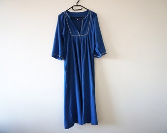 Vintage Blue Trachten Folk Dirndl Dress, 1960s Dress, Made in Yugoslavia