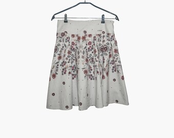 Vintage Linen Floral Beige Full Circle Midi Skirt