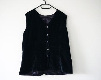 Vintage Black Velvet Vest, Made in Yugoslavia, 1980s Vest