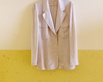 Vintage Beige Corduroy Linen Classic Blazer Jacket