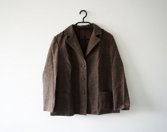 Vintage Raw Silk Brown Blazer, Custommade, Handmade, Made in Yugoslavia, 80s Blazer