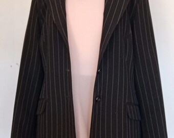 Vintage Oversized Plaid Classic Female Black Blazer With Beige Lines