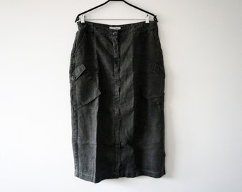 Vintage Black Midi Skirt With Large Pockets, Brand Marella