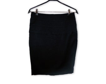 Vintage Midi Pencil Skirt Black Elegant Woman Skirt