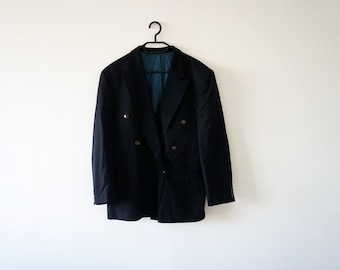Vintage Mens Black Blazer Mens Size 46R 90s Twill Wool Sport Coat Suit ...