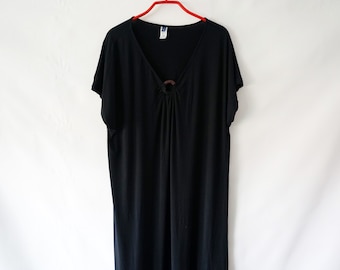 Vintage Long Maxi Black Dress, Made in Italy, 1990s, Italian 48, Modal, Elastan