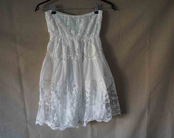 Vintage White Lace  Sleeveless Mini Dress