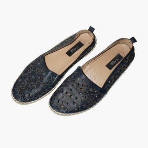 Vintage Women&#39;s Moccasins, Blue Shoe |  Comfortable Italian Patent Soft Shoes | Womens Moccasins | Flat slip ons